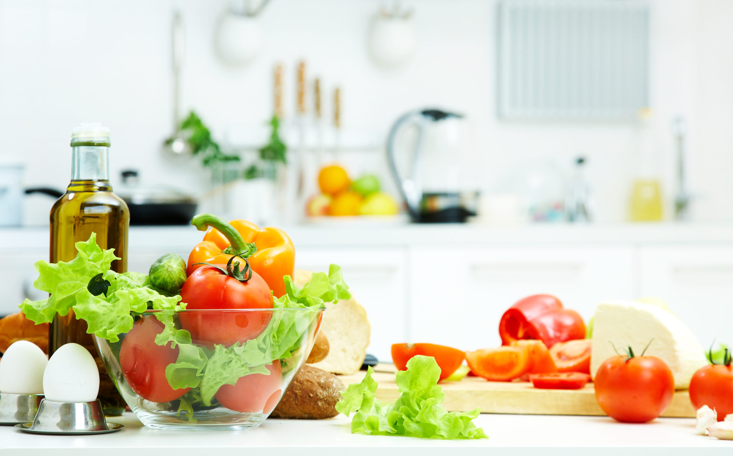 healthy foods on the table in the kitchen